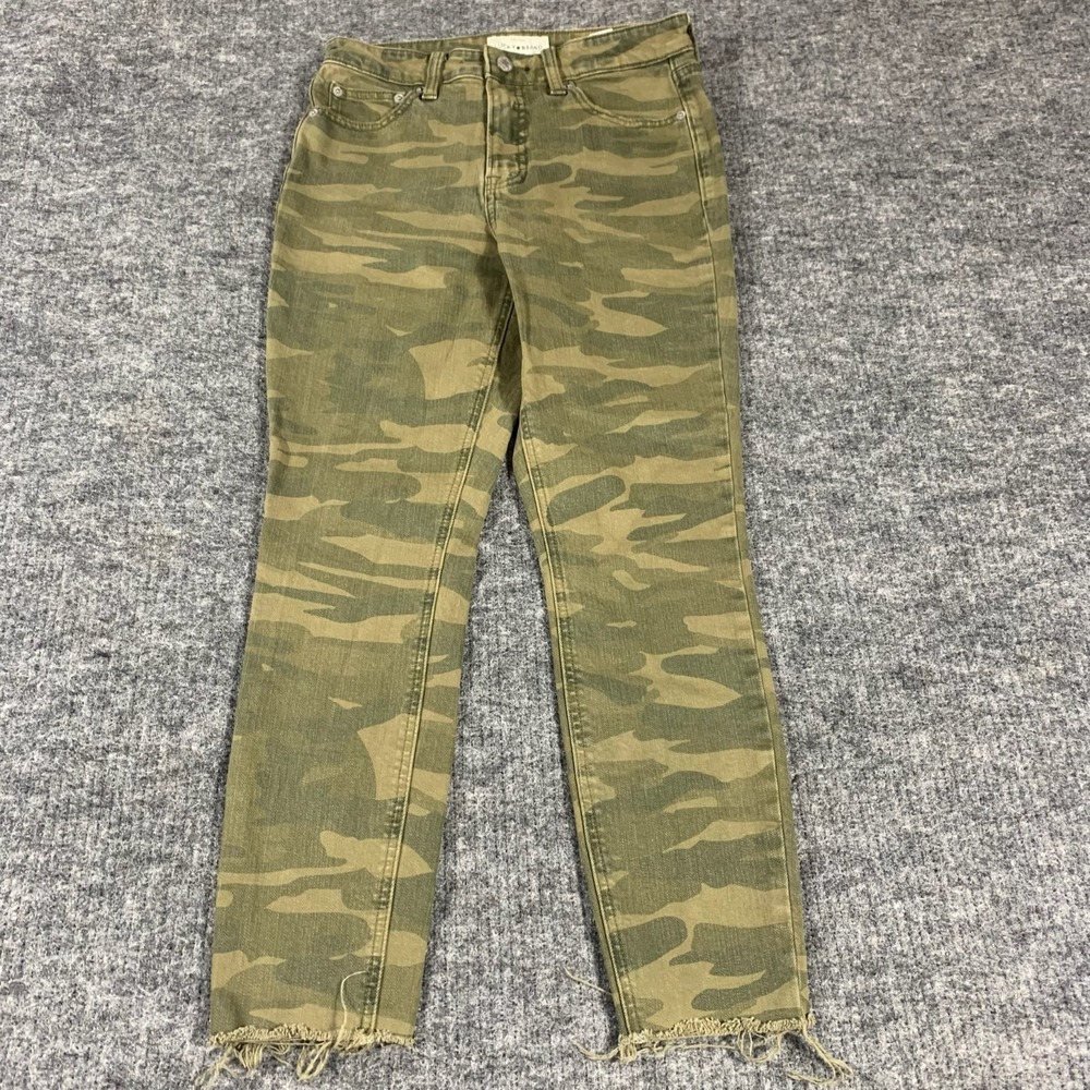 Lucky Brand Jeans Womens 2 26 Green Camo Bridgette Crop 26x24 Mid Rise Fringe